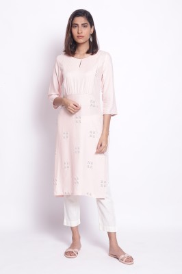 W Women Floral Print Straight Kurta(Pink)