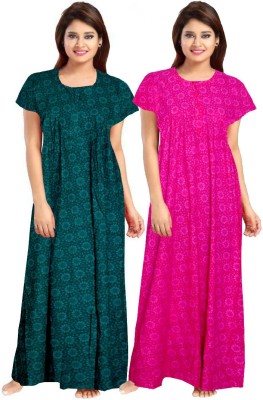 JWF Women Nighty(Green, Pink)