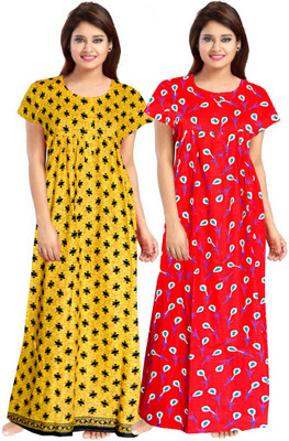 SILVER ORGANISATION Women Nighty Set(Red, Yellow)