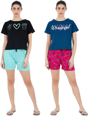 Sevnix Women Printed Multicolor Night Suit Set