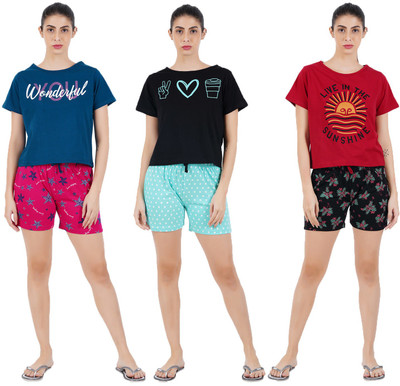 Sevnix Women Printed Multicolor Night Suit Set