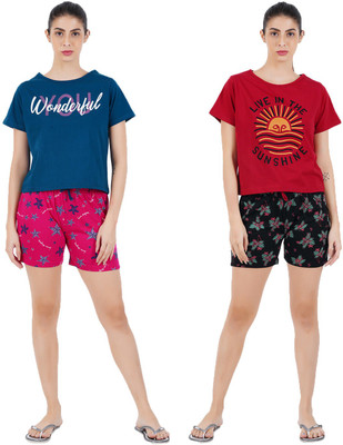 Sevnix Women Printed Multicolor Night Suit Set