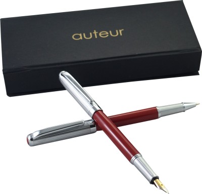 auteur 011, Red Colour, Metal Body, 2 in 1 Ink Filling System, Converter and Cartridge, Medium Nib Fountain Pen and Smooth Roller Ball Pen, Packed in a Gift Box, Pen Gift Set(Pack of 2, Blue)