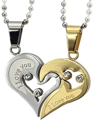 Agarwalproduct His and Hers Lover Couple Love Heart Pendants Necklace Chain Pair Crystal Copper