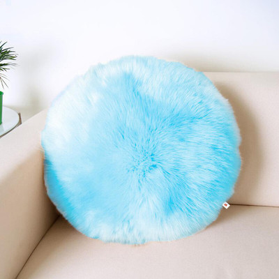 Cyuteenuts Blue round Fur pillow for sofa Microfibre Solid Cushion Pack of 1(Sky Blue)