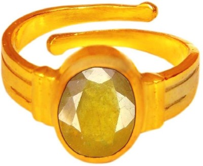 Takshila Gems Natural Yellow Sapphire Ring for Men and Women in Panchdhatu Adjustable Ring Lab Certified Pukhraj Ring (8.25 Ratti / 7.42 Carat) Stone Sapphire Gold Plated Ring