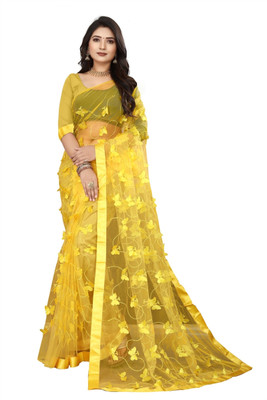 Adroit Management Embroidered Bollywood Net Saree(Yellow)