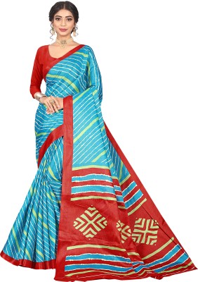 RUNAYA NX Printed Leheria Pure Silk Saree(Light Blue)