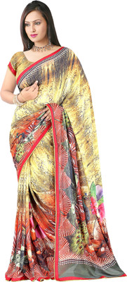 Pbs Prints Digital Print, Floral Print Daily Wear Georgette Saree(Yellow)