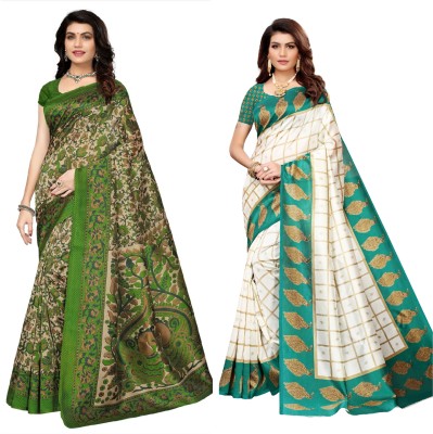 Aadvika Printed Daily Wear Art Silk Saree(Green, Light Green)