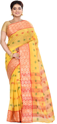 HandloomPD Self Design Tant Pure Cotton Saree(Yellow)