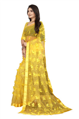 Adroit Management Embroidered Bollywood Net Saree(Yellow)