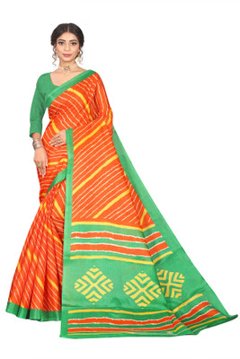 RUNAYA NX Printed Leheria Pure Silk Saree(Orange)