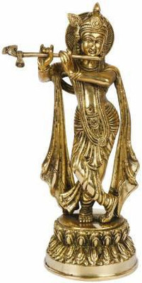 idolcollections Fine Brass made Lord Krishna Idol In standing Position 600gms Decorative Showpiece  -  14 cm(Brass, Gold)