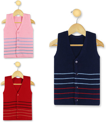 Knitco Striped V Neck Casual Baby Boys & Baby Girls Multicolor Sweater