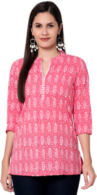 siddhanam Casual 3/4 Sleeve Printed Women Pink Top