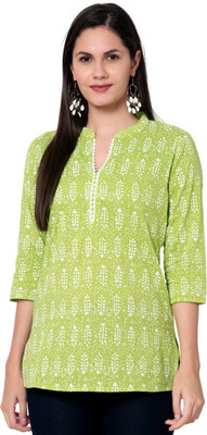 siddhanam Casual 3/4 Sleeve Printed Women Light Green Top