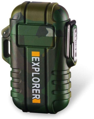 Explorer USB Rechargeable Flameless Dual Electric Arc Lighter With Lanyard Emergency Whistle Survival Gear for Outdoor Camping Survival Pocket Size Lighter ™ Green Color Double Arc Plasma Waterproof Flameless Electric Lighter-Dual Arc Plasma Beam Lighter-USB Rechargeable-Windproof And Flameless Ligh