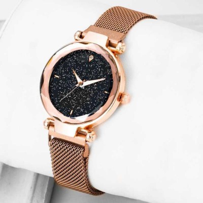 Trandlook 2021 Stylish 4 Point diamond Studded New Arrival Luxurious Looking Starry Sky Magnetic Watch Wrist Style Fancy Bracelet Women Watches Ladies Wristwatch for Girls Analog Fashion Female Clock Gift with Magnet Mash Strap Plated Silver Color Luxury Mesh Buckle sky Quartz girls Mysterious Lady 