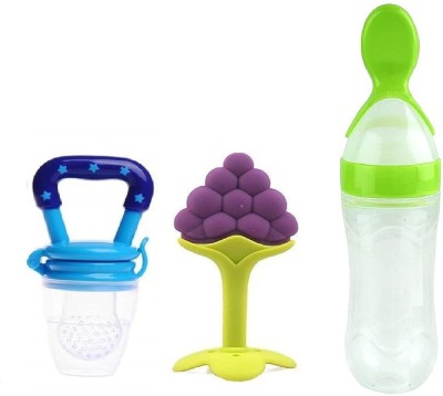 Baby Hashtag Combo of Food Feeder & Baby Fruit Nibbler & Silicone Teether for Baby (Green) Teether and Feeder(Green & Blue)