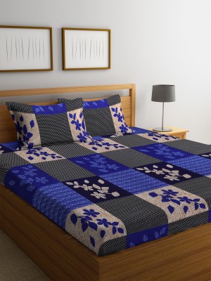 Fashion String 120 TC Microfiber Double Floral Flat Bedsheet(Pack of 1, Blue)