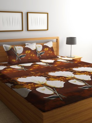 Fashion String 144 TC Microfiber Double Geometric Fitted (Elastic) Bedsheet(Pack of 1, Brown)