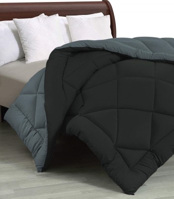 SIE STORE Self Design Double Comforter for  Mild Winter(Microfiber, Black, Grey)