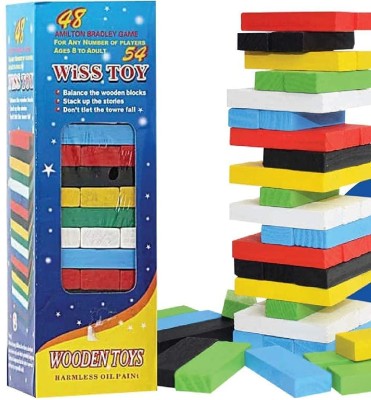 WHITE POPCORN MINI Jenga Block 54 Pcs 3 Dice With Box Packing | Jenga Puzzle for Kids | Jenga Blocks for Kids | Building Blocks(Multicolor)