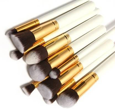Crazy girl 10pcs White/Silver Synthetic Hair Wooden Handle Makeup Brush (Pack of 10)(Pack of 10)