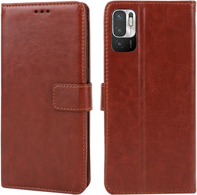 MG Star Flip Cover for Xiaomi Redmi Note 10T 5G PU Leather Vintage Case with Card Holder and Magnetic Stand(Brown, Shock Proof, Pack of: 1)