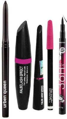 URBEN QUEEN KAJAL & 36 HOURS STAY EYELINER & mascara eyeliner eyebrow pencil ( 5 items )(5 Items in the set)