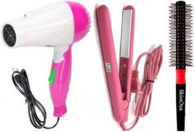 SkinOza Premium Hair Brush & Saloon Professional Hair Straightener & Foldable 2 Speed Hair Dryer(3 Items in the set)