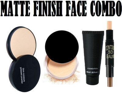 MYEONG WATER PROOF COMPACT WITH DUAL CONTOUR & CONCEALER STICK & MATTE FINISH FOUNDATION & MAKEUP SETTING LOOSE POWDER(4 Items in the set)