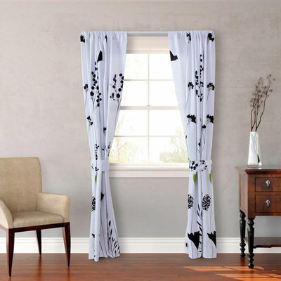 RISKY FAB 154 cm (5 ft) Window Polyester Room Darkening Curtain (Pack Of 2)(White, Floral)