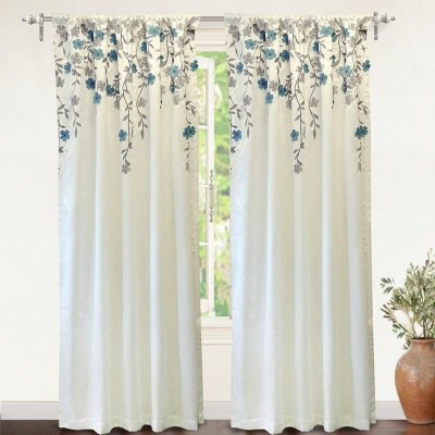 RISKY FAB 214 cm (7 ft) Polyester Room Darkening Door Curtain (Pack Of 2)(Floral, White, White, White)