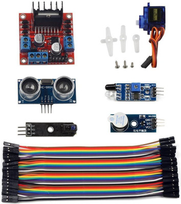 TRUSTECH 6 Sensor Modules Smart Car Kit HC-SR04 L298N Motor Driver Board Active Buzzer Infrared Obstacle Avoidance 40 Pin 10cm Dupont Cable (U4416) Educational Electronic Hobby Kit