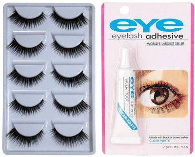 Trendy styler Eyelashes Pack of 5 Pair With Eyelash Adhesive Glue(Pack of 6)