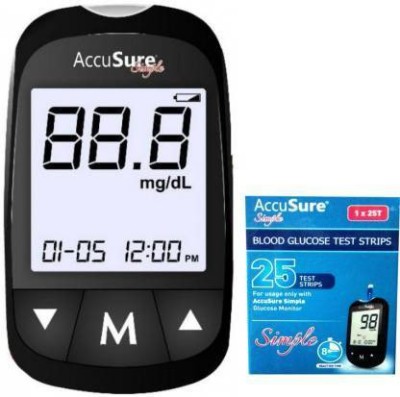 AccuSure Simple Blood sugar Glucose monitoring system machine including 25 Test Strips Glucometer(Black)