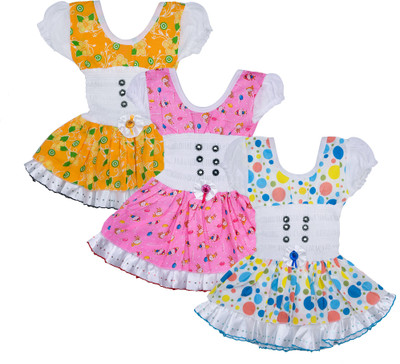 Shyamcollections Baby Girls Midi/Knee Length Festive/Wedding Dress(Multicolor, Short Sleeve)