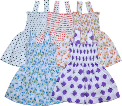 sathiyas Girls Midi/Knee Length Casual Dress(Multicolor, Sleeveless)