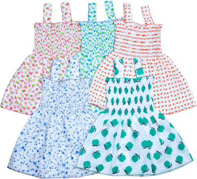 sathiyas Girls Midi/Knee Length Casual Dress(Multicolor, Sleeveless)