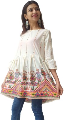 BANNA JI Women Printed Ethnic Dress Kurta(White)