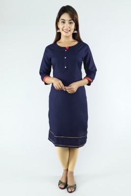 VIVSA Women Solid Straight Kurta(Blue)