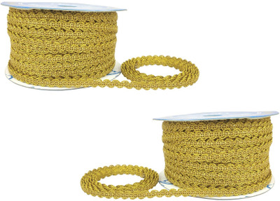 Utkarsh CWG0285-001 Pack of 2 (20 Mtr Roll and 0.5cm Width) Golden Trap Goli Gota Trim Laces and Borders Craft Material for Bridal Ethnic Wear Suits Sarees Falls Lehengas Dresses/apparel Designing Embellishment & Decoration Purpose Lace Reel(Pack of 2)