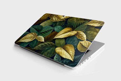 DWELLSINDIA Leaves Skin Sticker for Laptops(HD Quality, Green & Gold) Vinyl Laptop Decal 15.6