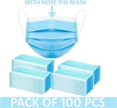 Nea Pharmaceutical Mask with nose pin 3 layered / 3 ply with Meltblown layer in middle , Surgical Face mask 100% certified anti pollution - anti viral Mask with Nose-pin and soft Ear-loops Mask-100 - 00010 - Meltblown Water Resistant Surgical Mask With Melt Blown Fabric Layer(Blue, Free Size, Pack o
