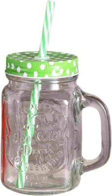 axiesh Frosty Glass Chilled Mason Jar with Handle Mason Jar with Strew and Lid for Beverage, Soft Drink Glass Coffee Mug(500 ml, Pack of 2)