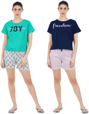 Sevnix Women Printed Multicolor Top & Shorts Set