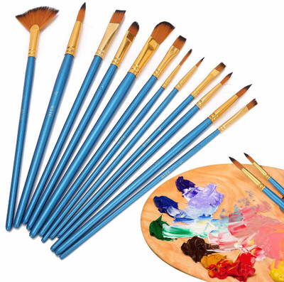 Beauty Hub Decor Painting Brushes Professional Round Pointed Nylon Hair for Acrylic Oil Painting(Set of 1, Blue, Golden)