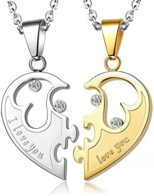 Lila Valentine Special Gifts His and Hers Lover Couple Love Heart 2 Piece Joining Couple Pendants Necklace Pair Love Heart Cubic Zirconia CZ I Love You Puzzle Matching Couple Pendant Necklace Chain for Men Women Girls Boys Friendship Relationship Promise Love Fashion Jewelry, Crystal Copper Pendant 